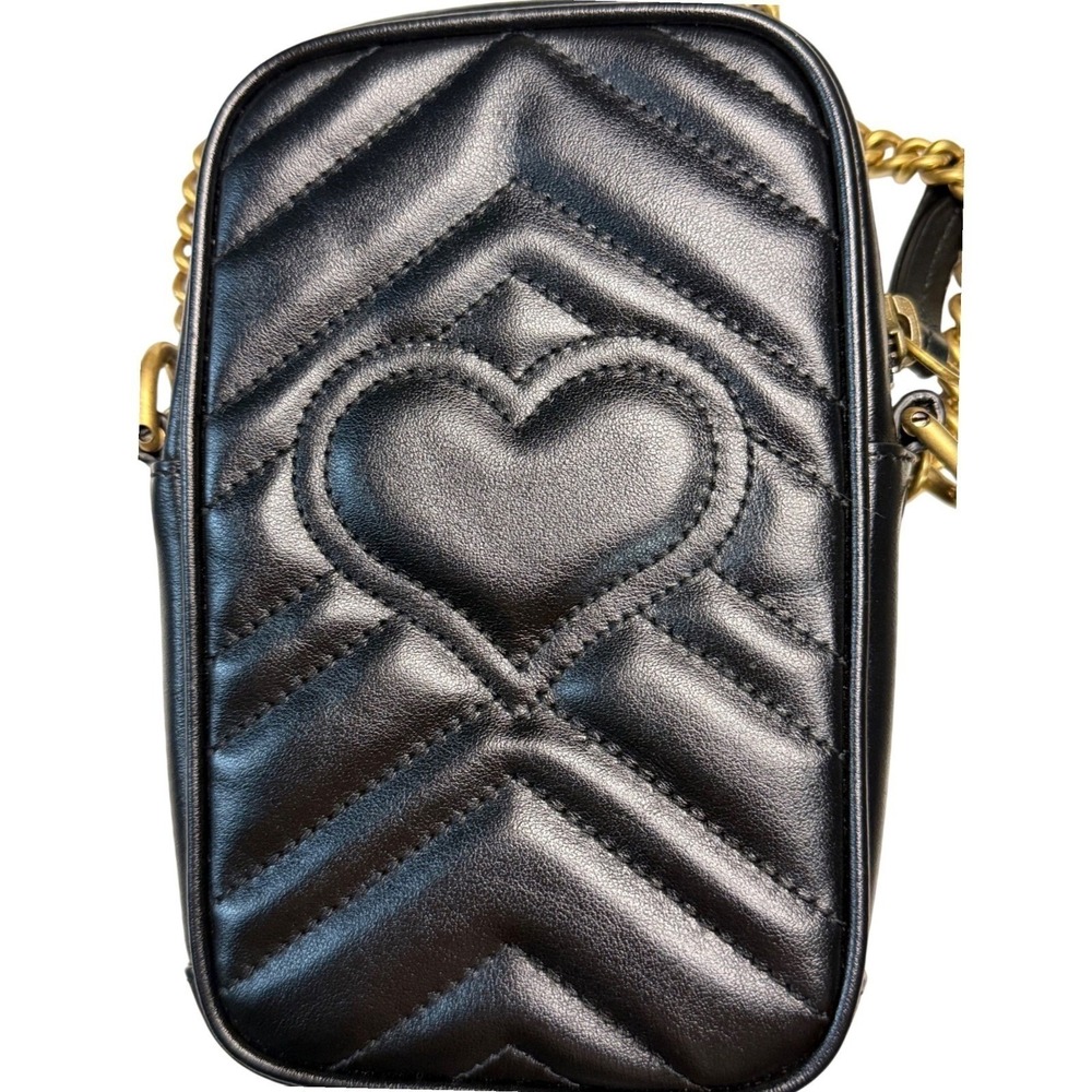 Gucci‎ GG Marmont Vertical Mini Crossbody Bag Black Leather EUC Authentic - Picture 8 of 13